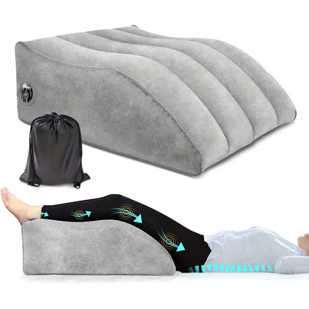 Inflatable Leg Elevation Pillow for Sleeping ¨C Wedge Knee Support Cushion for Swelling Relief, Ergonomic Leg Raise Pillow for Bed, Travel & Camping, Lightweight & Portable, Gray