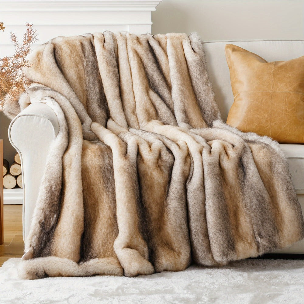 Long Hair Fluffy Reversible Plush Velvet Throw Blanket ¨C 300-350gsm Soft Elegant Throw for Couch & Bed, 6 Colors, 2 Sizes