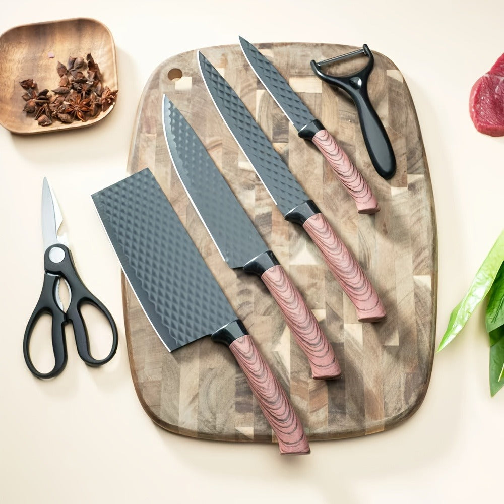 Kitchen Knife Set 6-Piece Professional Chef's Knife Set | High Carbon Stainless Steel Ultra-Sharp Blades | Non-Stick Ergonomic Wooden Handle | Chef Slicing Scraper Scissors | Home & Gift Box Set