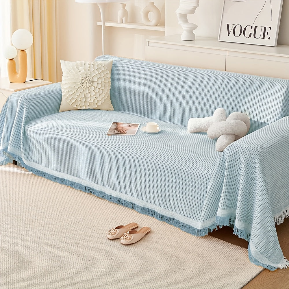 Sofa Throw Cover with Tassels Scratch Resistant Breathable Couch Blanket Slipcover Multifunctional All Season Settee Cover for Living Room Bedroom - Multiple Sizes and Colors