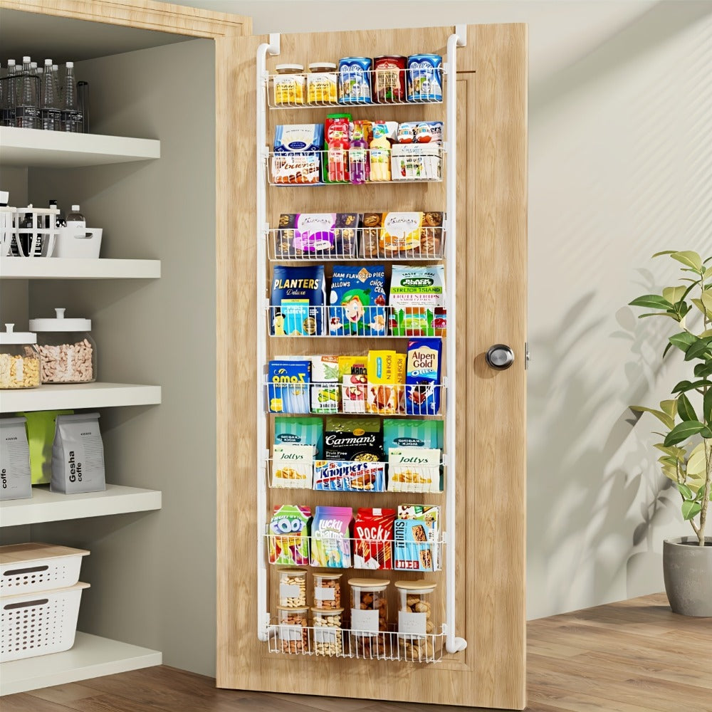 Over The Door Organizer - Heavy Duty Multi-Layer Pantry Storage Rack for Kitchen Bathroom Laundry Room, Space Saving Door Hanging Shelf, 6 or 8 Tier Metal Spice Food Storage Cabinet