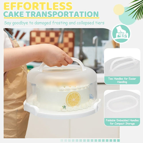 10-Inch Cake Carrier with Lid BPA-Free Plastic Cake Storage Container Cupcake Keeper 2 Handles Transport Pies Fruits Nuts Secure Base Clip-On Lock