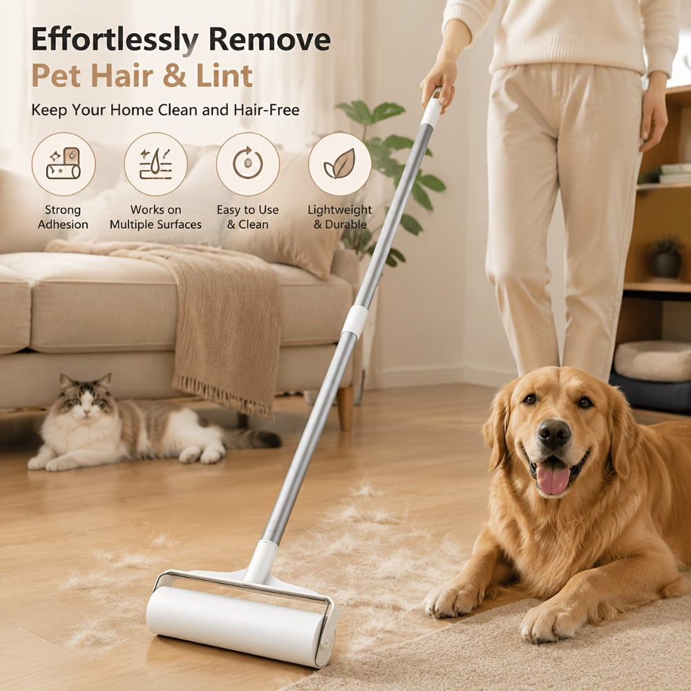 Pet Hair Remover Roller Mop Set 4pcs Lint Roller Long Handle with 3 Refill Rolls Retractable Cat Dog Hair Removal for Floor Sofa Carpet Clothing Cleaning