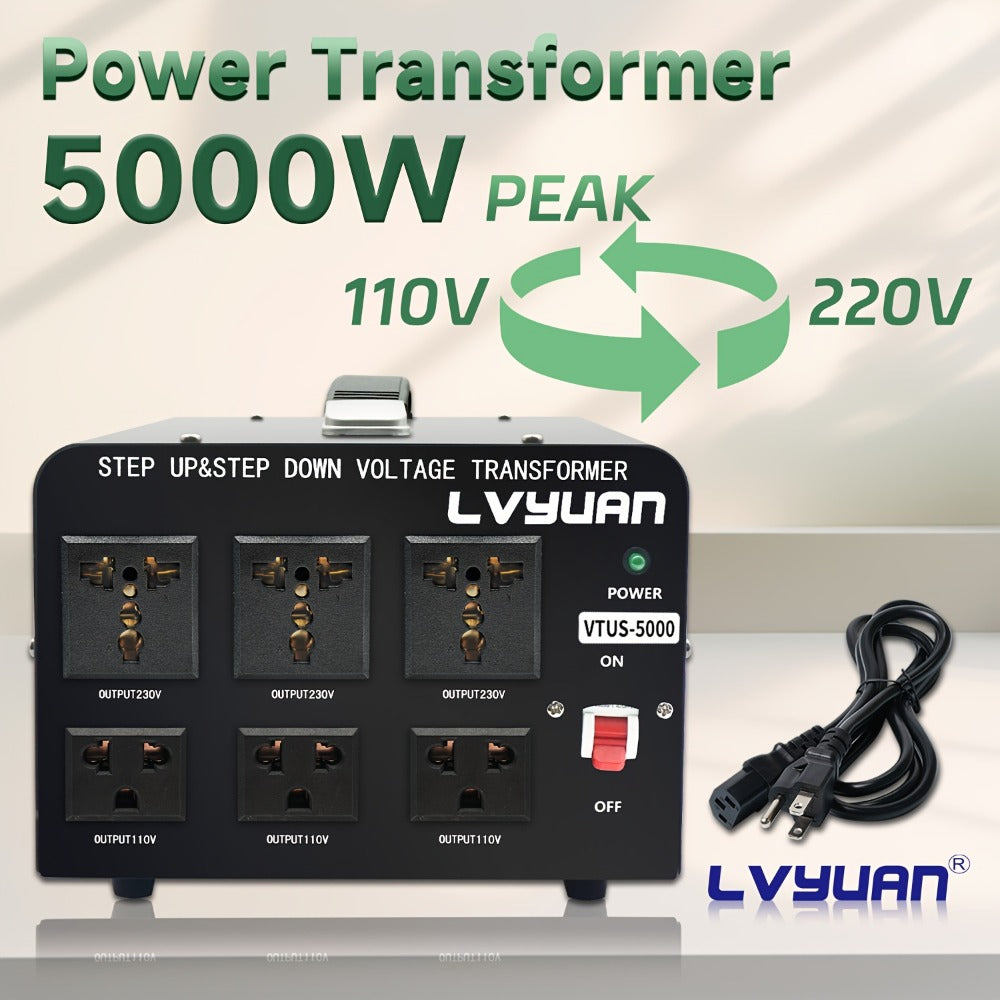 Heavy-Duty Voltage Converter Transformer 800W Continuous 5000W Peak - Step Up Step Down 110V to 220V, Aluminum Alloy Housing, Overload Indicator, Safety Protection, Black & White Options