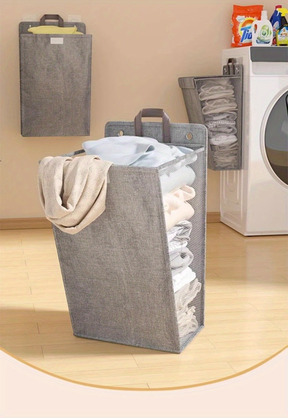 Wall Mounted Laundry Hamper Foldable Oxford Cloth with Lid | Space Saving Clothes Storage Basket for Bedroom Bathroom Living Room | Large 22x15 Inch Multi-Purpose Organizer Gray