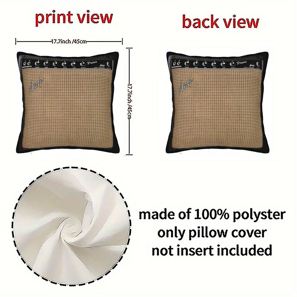 Throw Pillow Cover Guitar Amplifier Music Themed Decorative Cushion Case 18x18 Inch Zipper Polyester Machine Washable Gift for Guitarist Musician Living Room Bedroom Sofa Decor