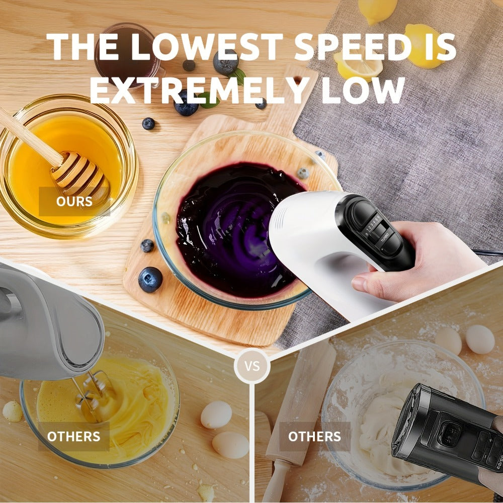 Electric Hand Mixer 6 Speed & Turbo with 5 Stainless Steel Accessories & Snap-On Storage Case ¨C Handheld Mixer for Whipping Cream Beating Eggs Mixing Cookie Cake Brownie Dough Batter | White Silver