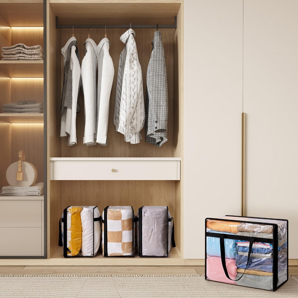 Clear Vinyl Storage Bags with Zipper Closure - 10.57 Gal Large Capacity Under-Bed Organizer for Clothes, Bedding, Blankets & Duvets, 4pcs Foldable Moving Storage Containers