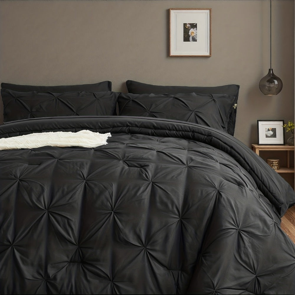 Comforter Set Luxurious Pleated 5/7pcs Bed in a Bag | Soft Plush Fiber Fill, Year-Round Warmth - Quilted Comforter, Flat & Fitted Sheet, Pillowcases & Shams, Complete Bedding Set Twin Full Queen King