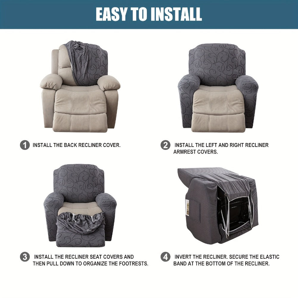 Recliner Chair Cover High Elasticity Stretch Swirl Pattern Slipcover Dust Scratch Resistant Washable Pet Friendly Fits Single Seater Sofa Massage Chair Living Room Furniture Protector