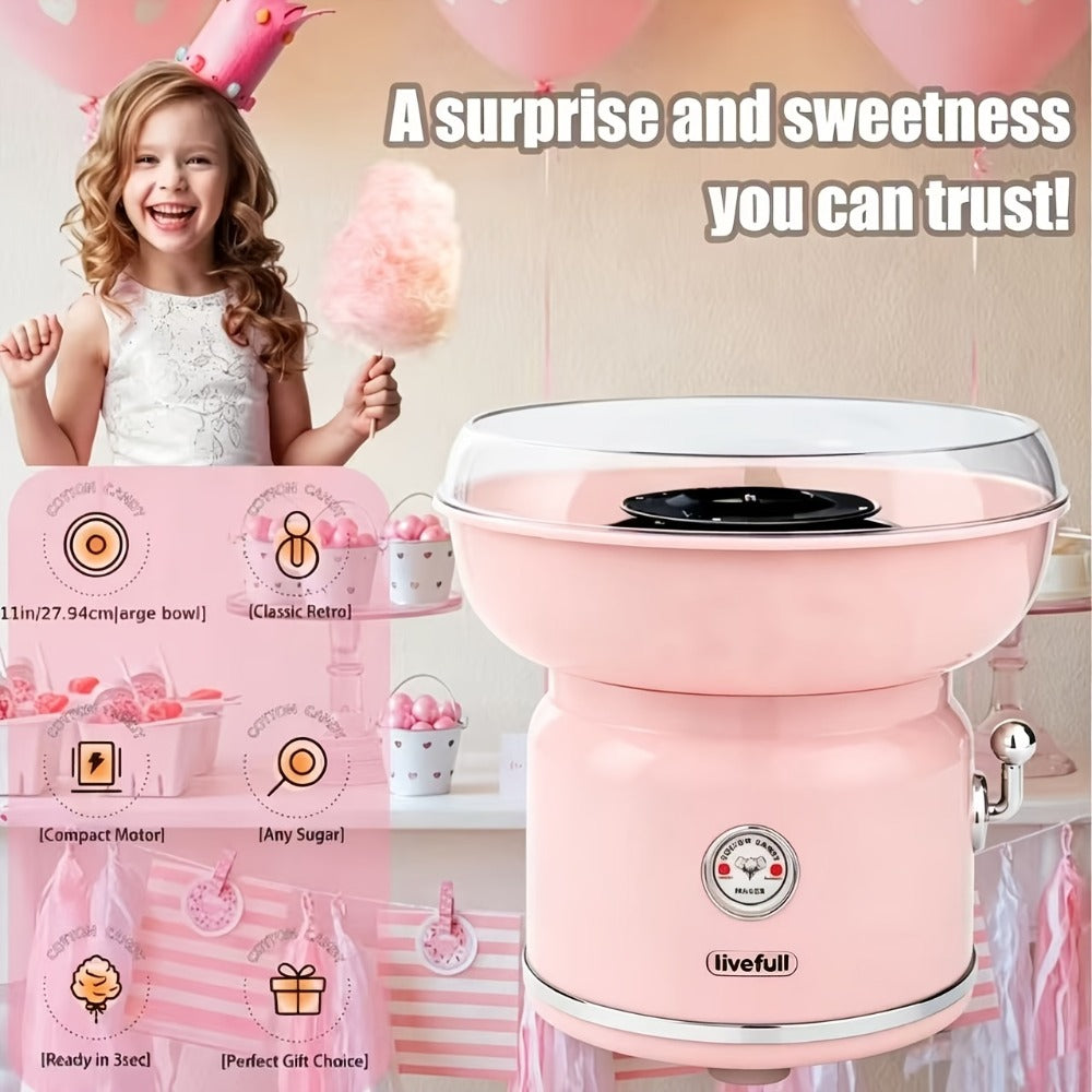 Cotton Candy Machine for Home & Commercial Use ¨C Desktop Tabletop Floss Maker, Food-Grade Anti-Scald Design, Makes Colorful Fancy Spun Sugar, Includes Colored Sugar & Rolling Sticks
