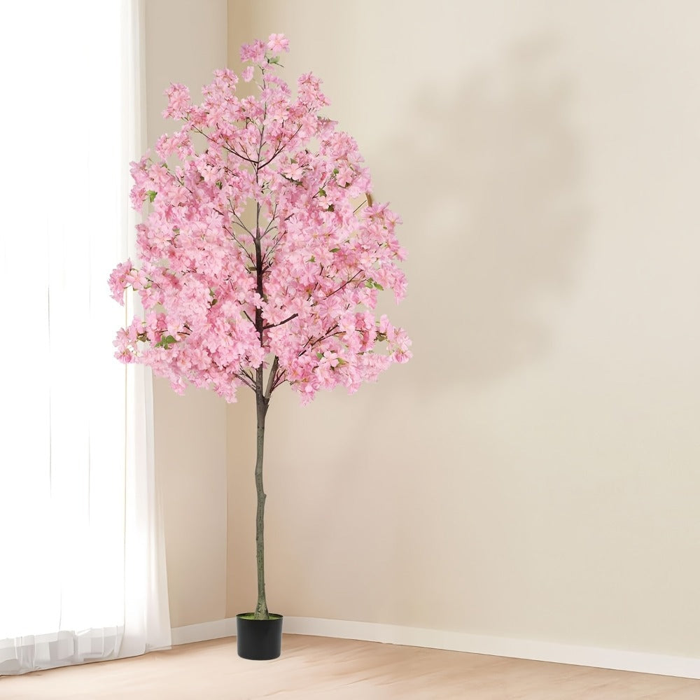 Artificial Cherry Blossom Tree 6ft Tall Faux Pink Silk Flower Tree with Moss Pot for Home Office Living Room Indoor Decor
