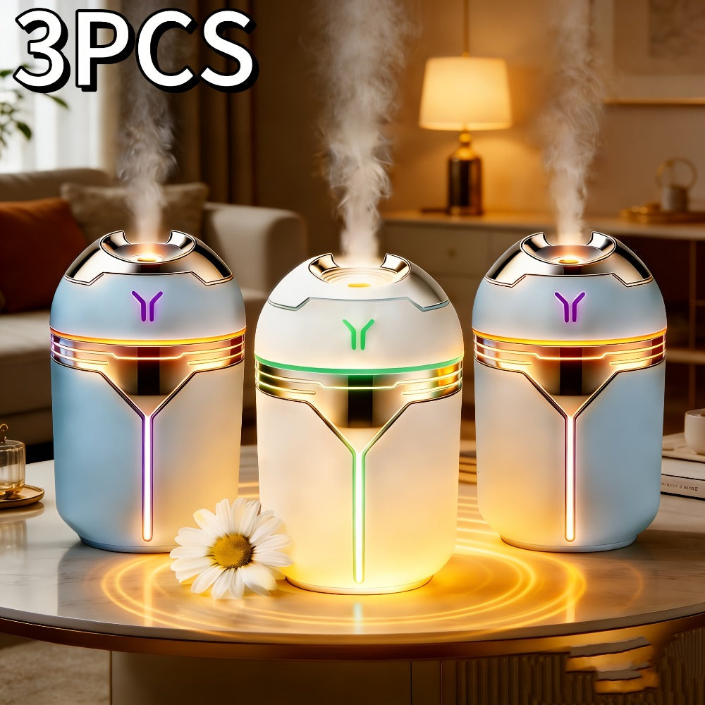 Mini Humidifier Set of 3 with Colorful Design | Quiet Adjustable Spray Air Freshener Humidifier for Bedroom, Living Room & Office | Dual-Use Home Fragrance Holiday Gift Set | White & Blue