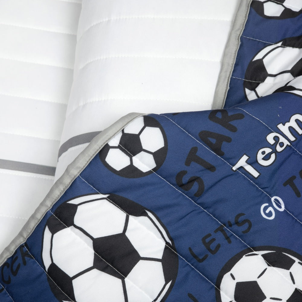 Kids Soccer Quilt Set 4 5 Piece Reversible Microfiber Bedspread Lightweight All Season Comforter with Pillow Shams Decorative Pillows Twin Full Queen