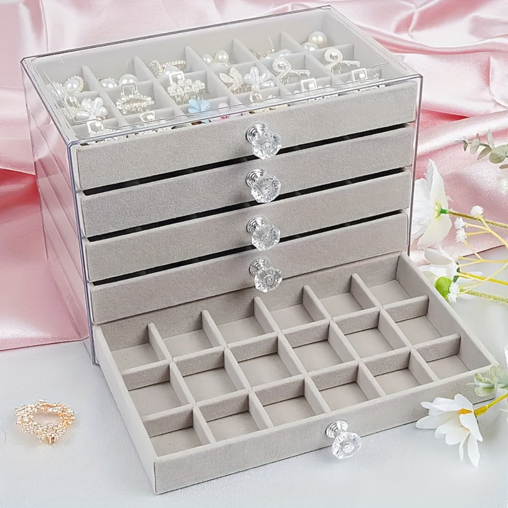 5-Tier Jewelry Box Organizer with Drawer Luxury Glam Storage
