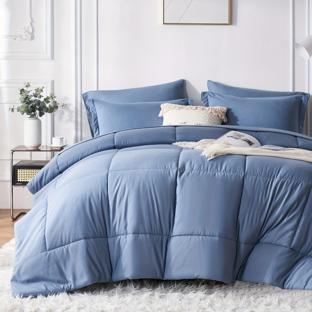 Comforter Set Soft Breathable Microfiber Bed in a Bag with Fitted Sheet Flat Sheet Pillowcases & Shams ¨C All Season Fluffy Checkered Bedding Set Twin Full Queen King