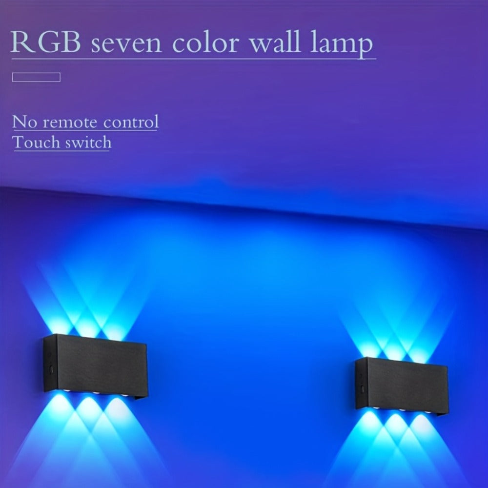 RGB Wall Light 2 Pack Battery Powered - Seven Color Gradient Dimming Night Light with Touch Switch | Festive Atmosphere Lamp for Bedroom, Hallway & Living Room Decoration