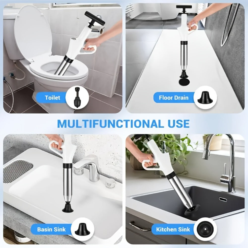 Heavy-Duty Drainage Spray Gun with Adjustable Pressure - Air Plunger Tool for Unclogging Toilets Sinks & Floor Drains, No Electricity Needed, Durable Plastic Design, 1pc White