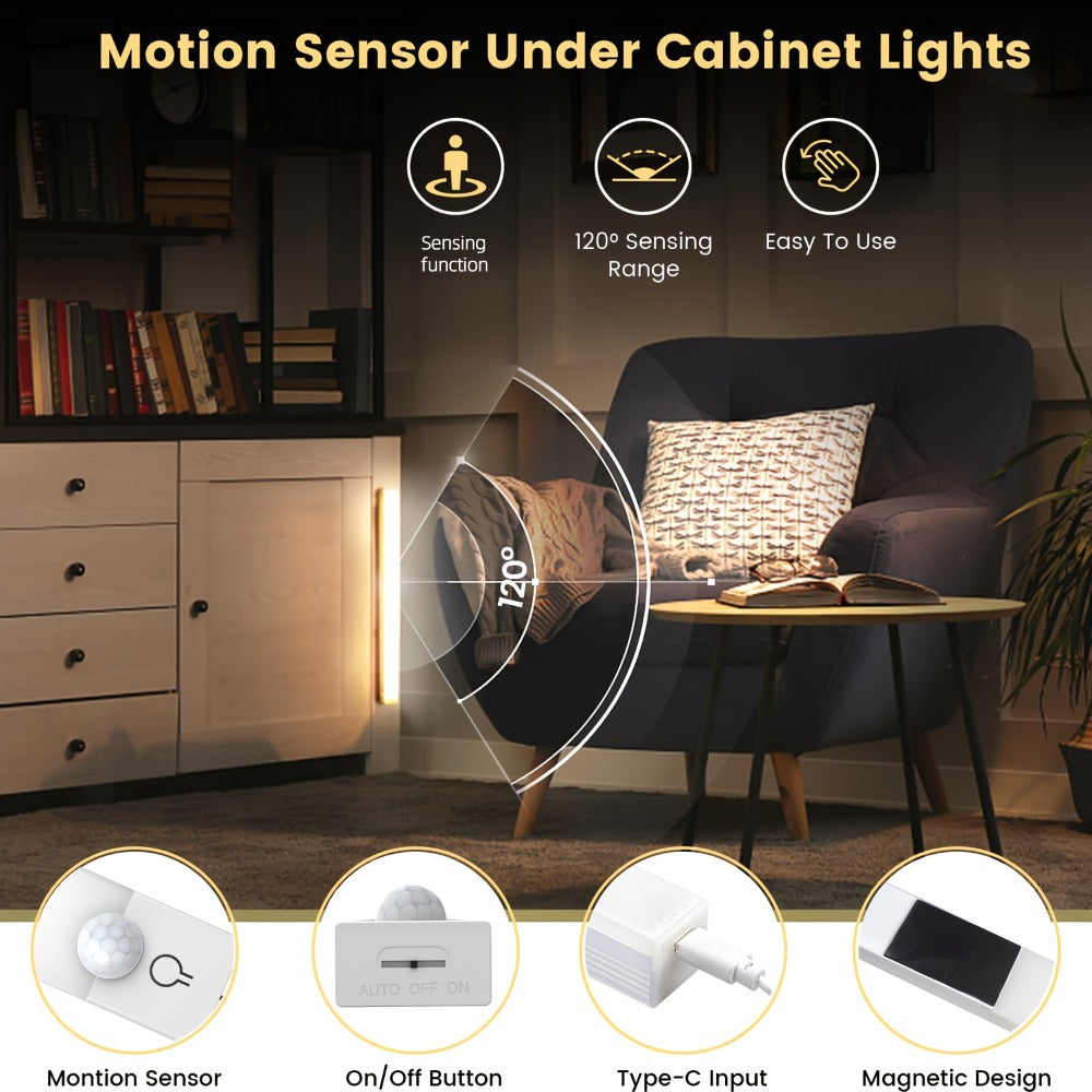 Motion Sensor Light 3 Pack USB Rechargeable LED Cabinet Light Dimmable 3 Color Temps Magnetic Base for Kitchen Closet Stairs Hallway Bedroom 7.87¡± 11.81¡±