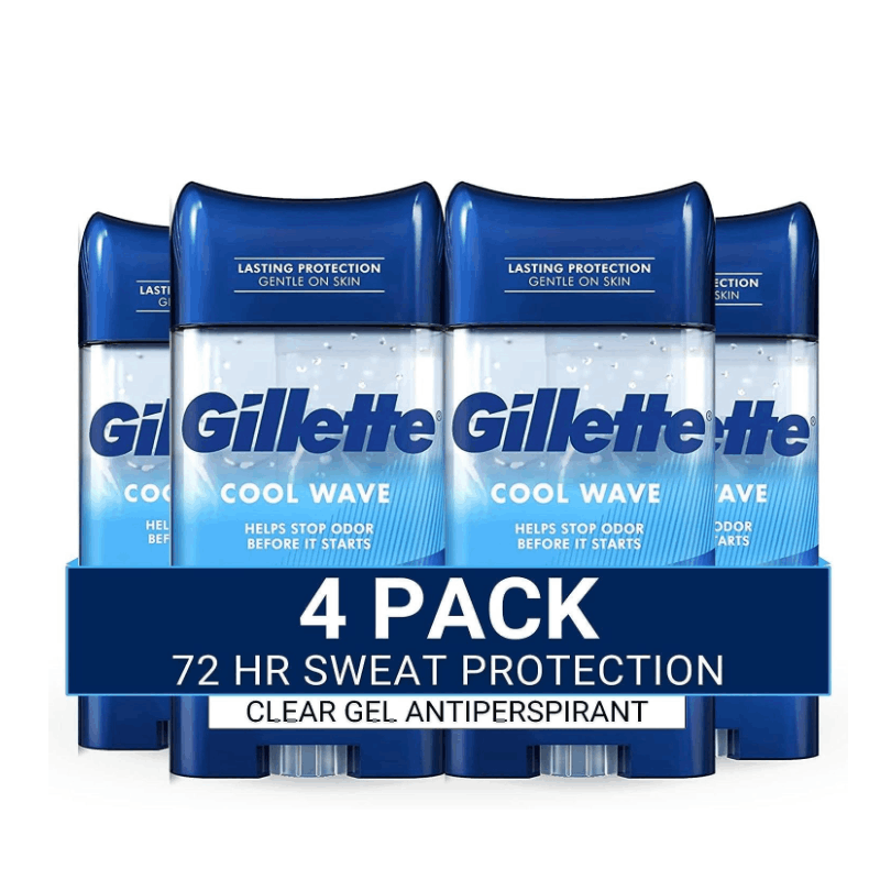 Antiperspirant Deodorant for Men Gillette Clinical 72-Hour Protection ¨C Clear Gel Cool Wave Scent, 3.8 oz, Pack of 4, Anti-White Mark, Prescription Strength Sweat Defense