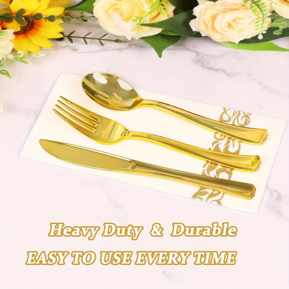 Disposable Plastic Cutlery Set 60pcs Gold & Silver | Party Silverware with 20 Forks 20 Spoons 20 Knives BPA-Free Food Grade for Wedding Birthday Holiday Dinner Elegant Metallic Finish