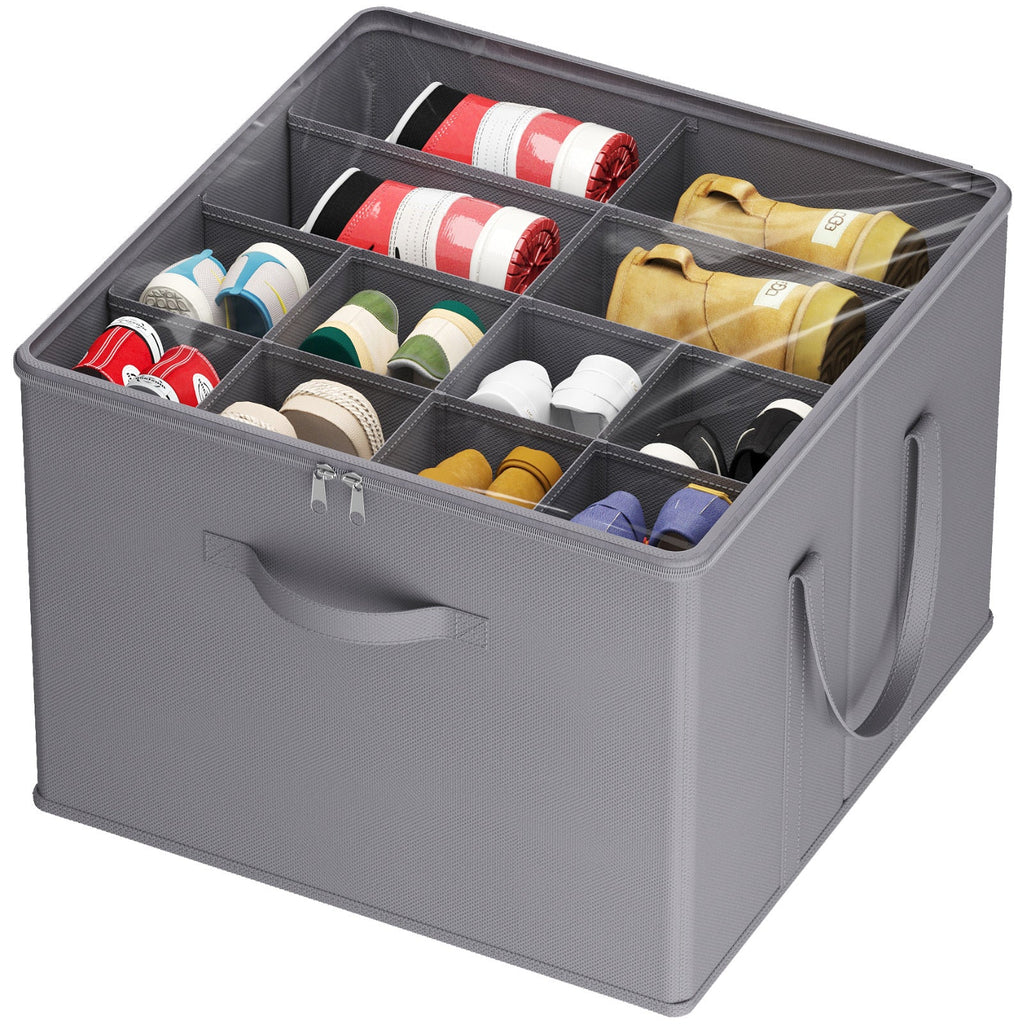 Shoe Storage Organizer with Clear Cover ¨C Foldable Shoe Box for Closet, Fits 12-16 Pairs, Reinforced Handles, Dust-Proof Non-Woven Fabric, Space-Saving Stackable Design for Boots Heels Sneakers, 1/2/3 Pack