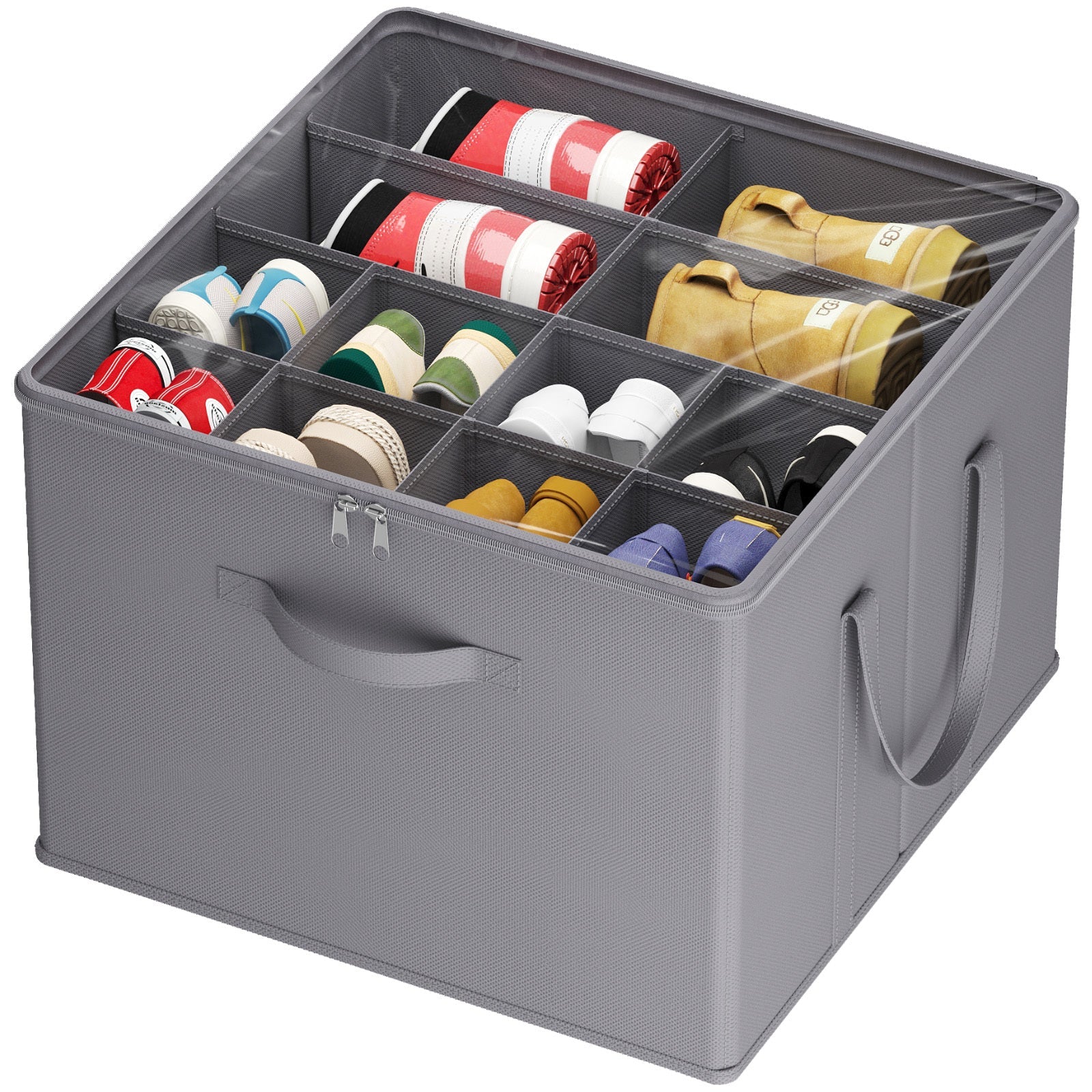 Shoe Storage Organizer with Clear Cover ¨C Foldable Shoe Box for Closet, Fits 12-16 Pairs, Reinforced Handles, Dust-Proof Non-Woven Fabric, Space-Saving Stackable Design for Boots Heels Sneakers, 1/2/3 Pack