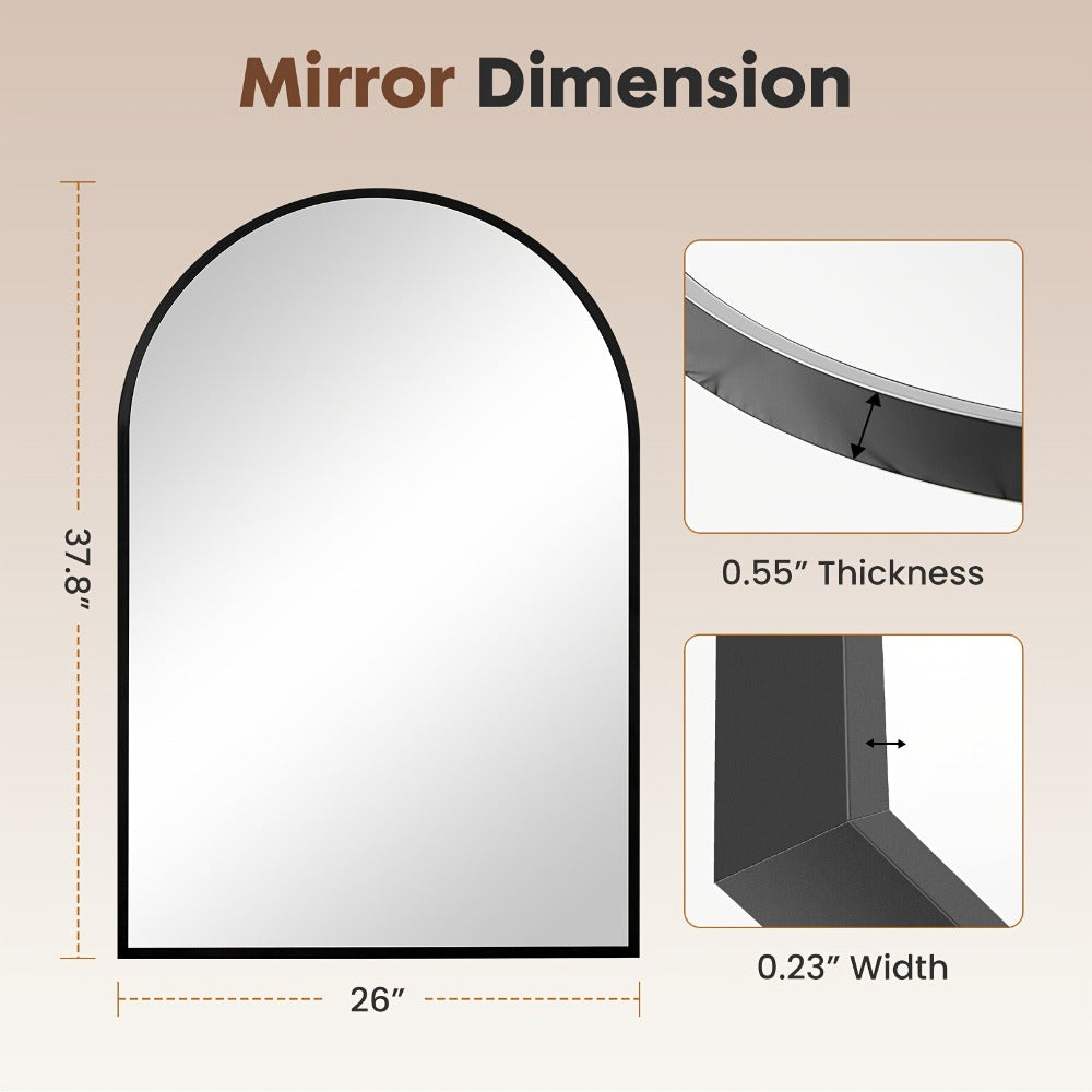 Arched Bathroom Mirror Metal Frame Wall Mounted Vanity Mirror Golden Black