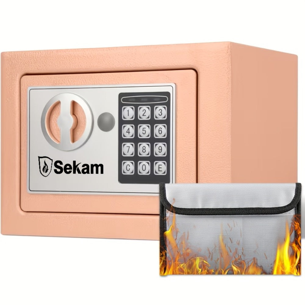 Fireproof Home Safe Box with Digital Keypad and Key Lock Heavy Duty Steel Security Safe for Money Documents Valuables Jewelry Passports 0.23 0.8 1.5 2.2 Cubic Feet Multiple Colors with Cash Bag