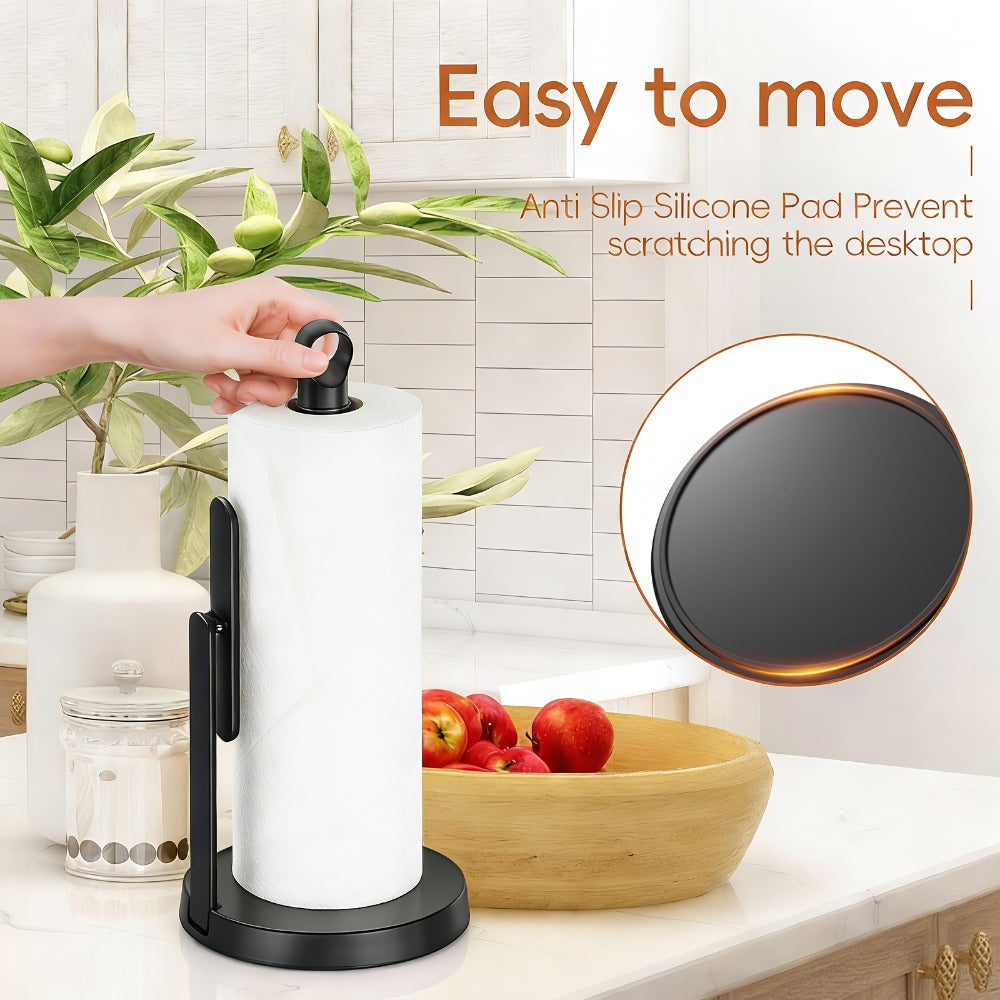 Paper Towel Holder Countertop - Stainless Steel Standing Dispenser with Tension Arm for One-Handed Tear, Modern Kitchen Roll Holder in Silver White Gold Black