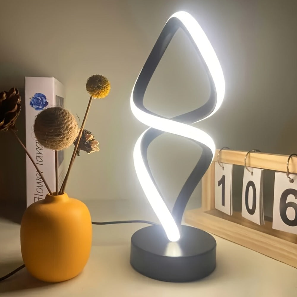Spiral LED Table Lamp, Dimmable Push Button Control Desk Light for Bedroom Living Room Office, Modern Metal Base Indoor Accent Lamp, Unique Spiral Design Home Decor Gift for Christmas Birthday Valentine