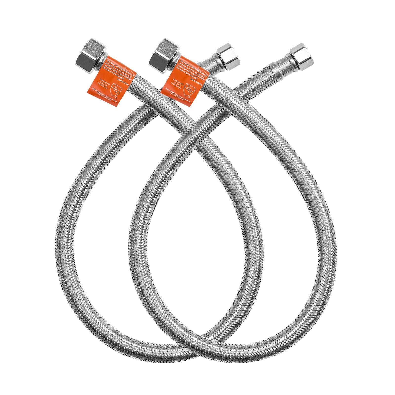 Braided Stainless Steel Faucet Supply Line - 304 SS Exterior, Lead-Free TPV Inner Tube, 3/8¡± Comp x 1/2¡± FIP, NSF & CUPC Certified, for Bathroom Kitchen Sink Faucet, 16in/10pcs or 24in/2pcs