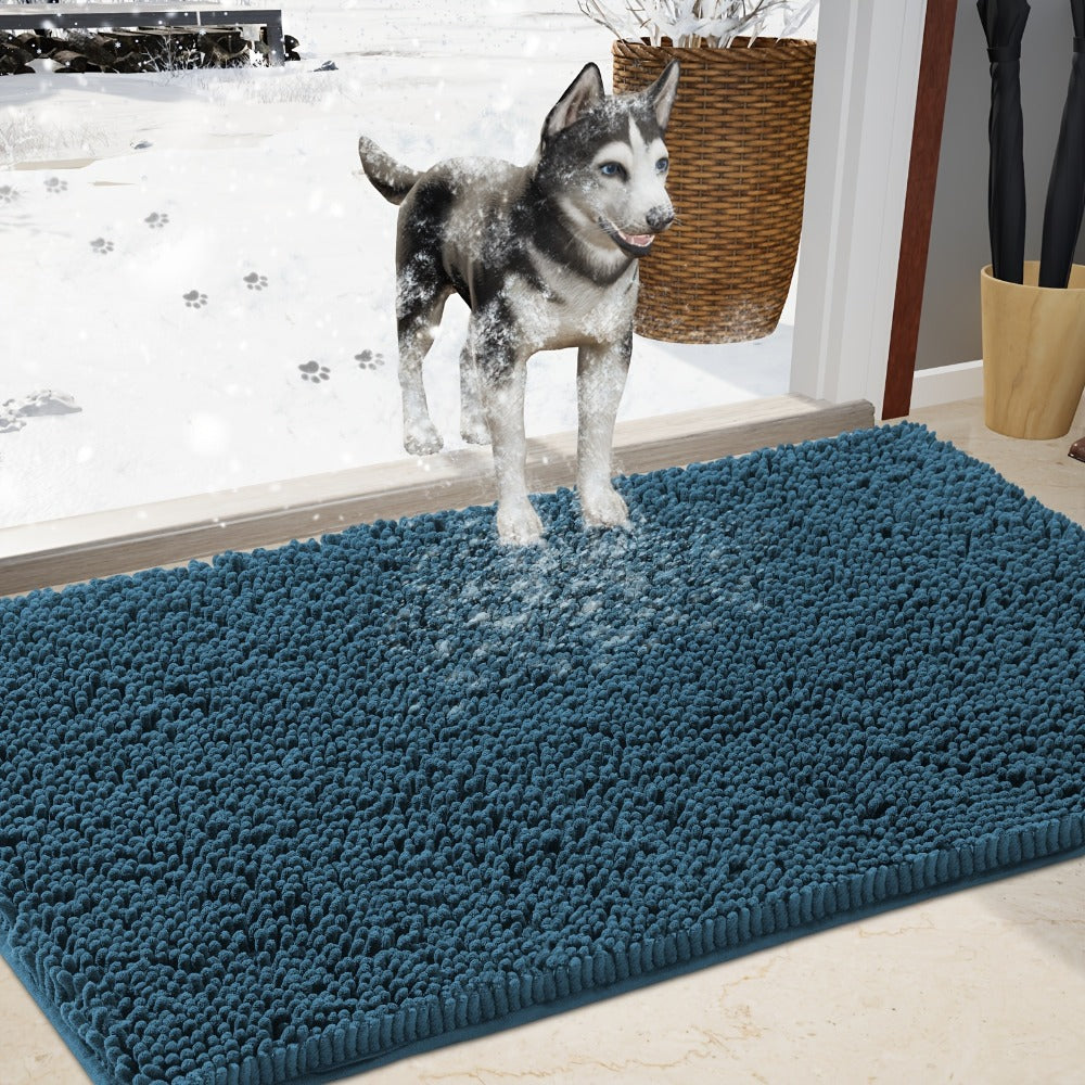 Chenille Doormat Absorbent Non-Slip Washable Indoor Outdoor Mat - Soft Shaggy Entryway Rug for Muddy Paws, Pets & Dogs | Machine Washable Front Door Mat in 18 Colors & 5 Sizes | Anti-Slip Rubber Backing