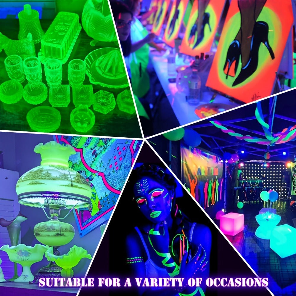 UV Black Light Flood Light 144 LED 385-400nm with USB Plug & Switch ¨C Glow in the Dark Effect for Halloween Party Stage Lighting Body Paint Neon Poster Blacklight, Durable Plastic, 4 Pack