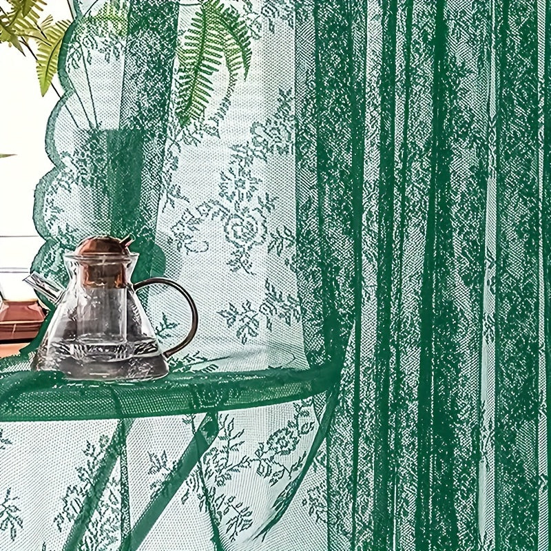 Sheer Lace Curtains 2 Panels Bohemian Floral Semi-Transparent Rod Pocket Window Curtains for Living Room Bedroom All Seasons