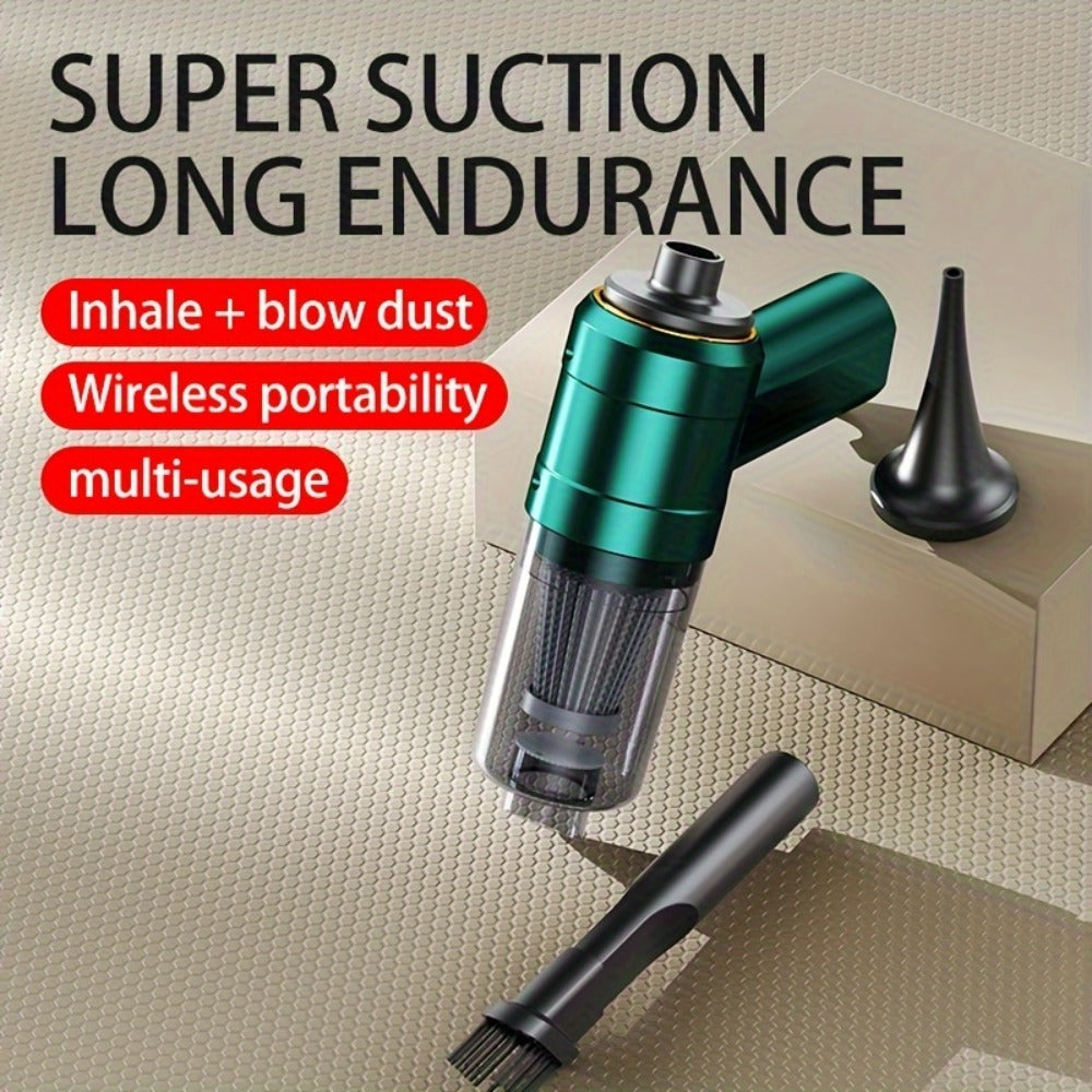 Mini Handheld Vacuum Cordless 4-in-1 Rechargeable | Portable Car Vacuum Cleaner & Air Blower & Hand Pump ¨C Dust Buster for Keyboard, Car Interior, Inflate & Deflate, Green