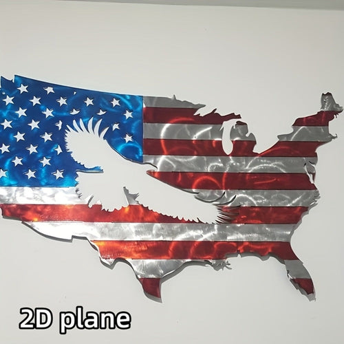 American Flag Metal Wall Art Bald Eagle Patriotic Wall Decor 2D Flat USA Flag Wall Sculpture Fourth of July Decor Gift for Home Living Room Men 15.7x9.8in