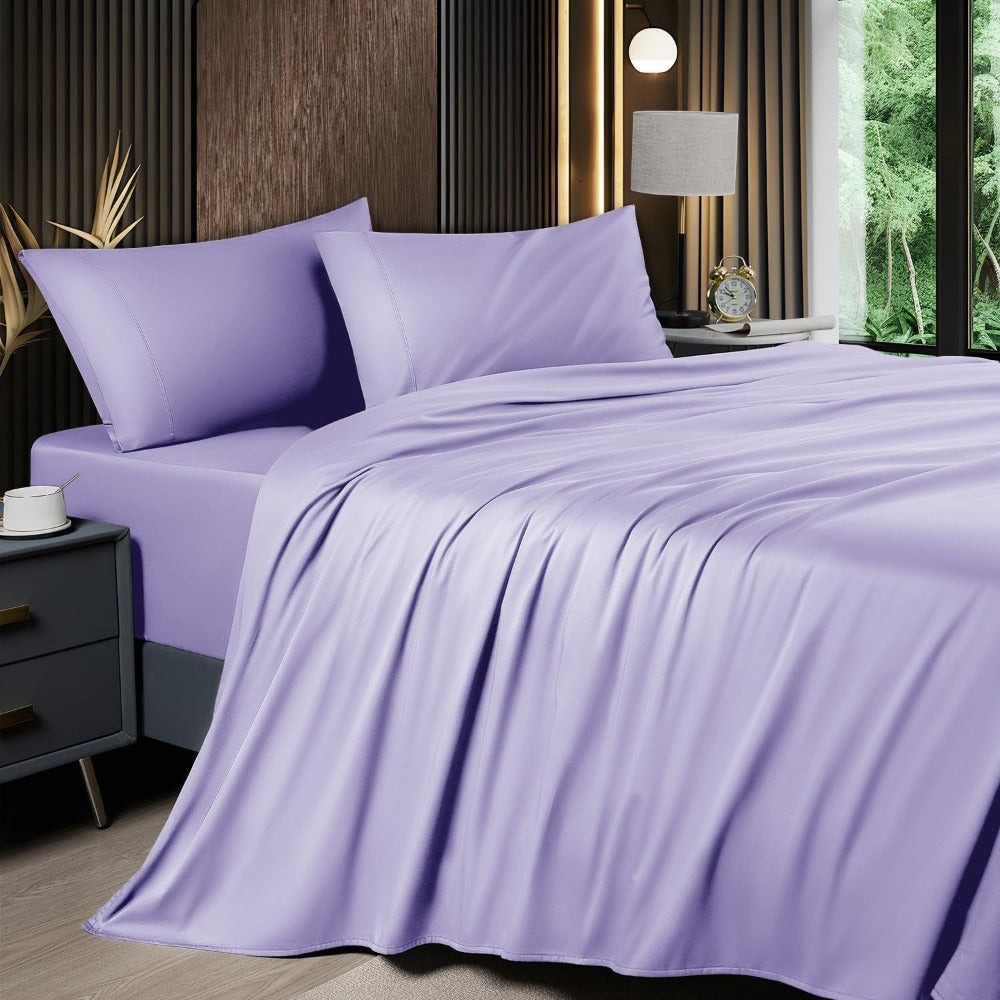 Cooling Sheet Set 4 Piece 2200TC Bamboo Blend - Silky Soft Deep Pocket 16 inch Fitted Sheet, Flat Sheet & Pillowcases, Breathable Luxury Bedding for Hot Sleepers Twin Full Queen King, Summer Chill Collection