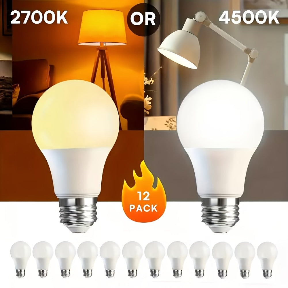 LED Light Bulbs 100 Watt Equivalent, A19 E26 Base 1100 Lumens 14W High Efficiency Bulb, 2700K Warm White & 4500K Natural White, 82+ CRI 15000 Hours Non-Dimmable, 12 Pack for Bedroom Living Room