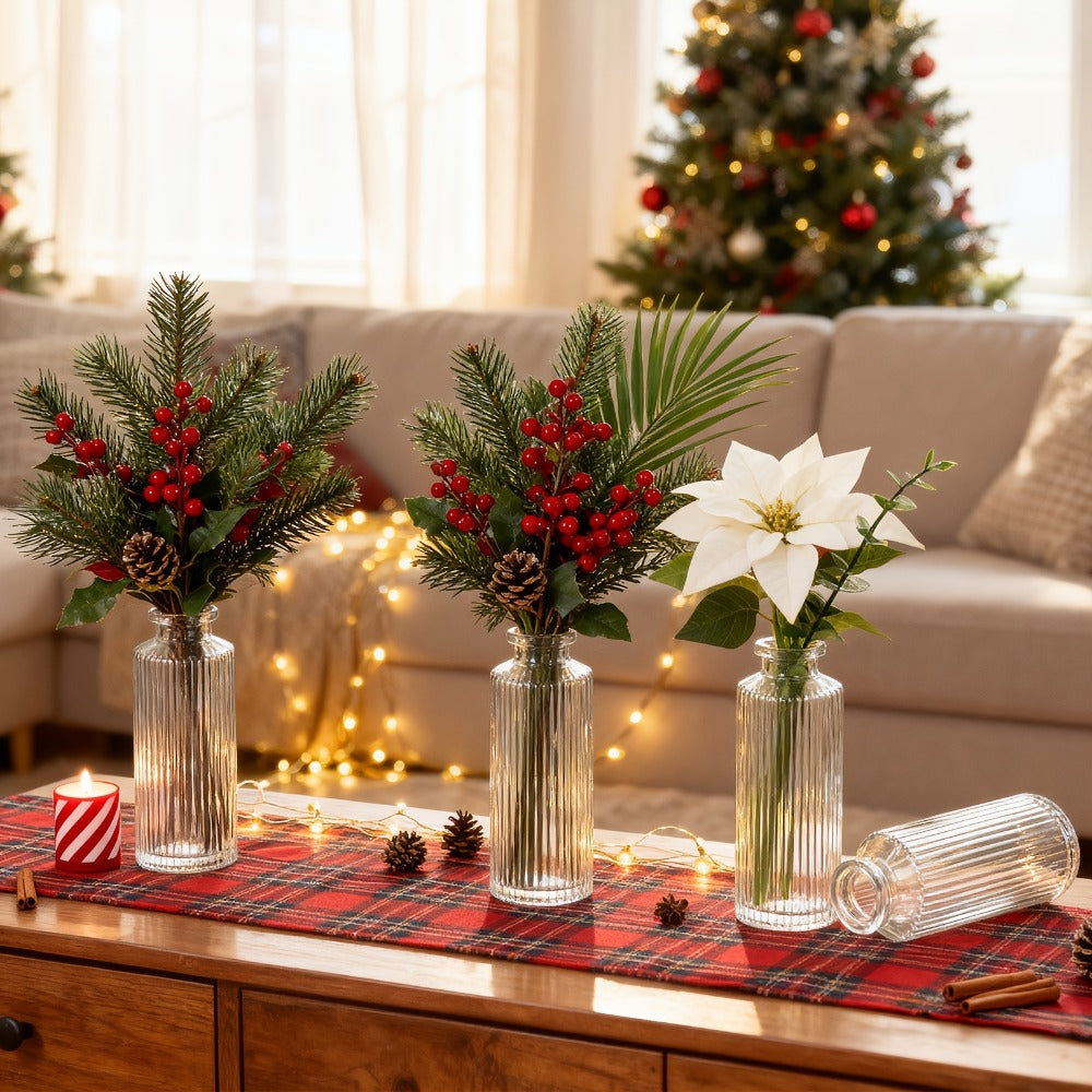 Mini Bud Vases Set - Modern Striped Clear Glass Flower Vases for Wedding Centerpieces, Birthday Party, Anniversary, Home Table Decor, Multiple Sizes 12/24/36 Pcs