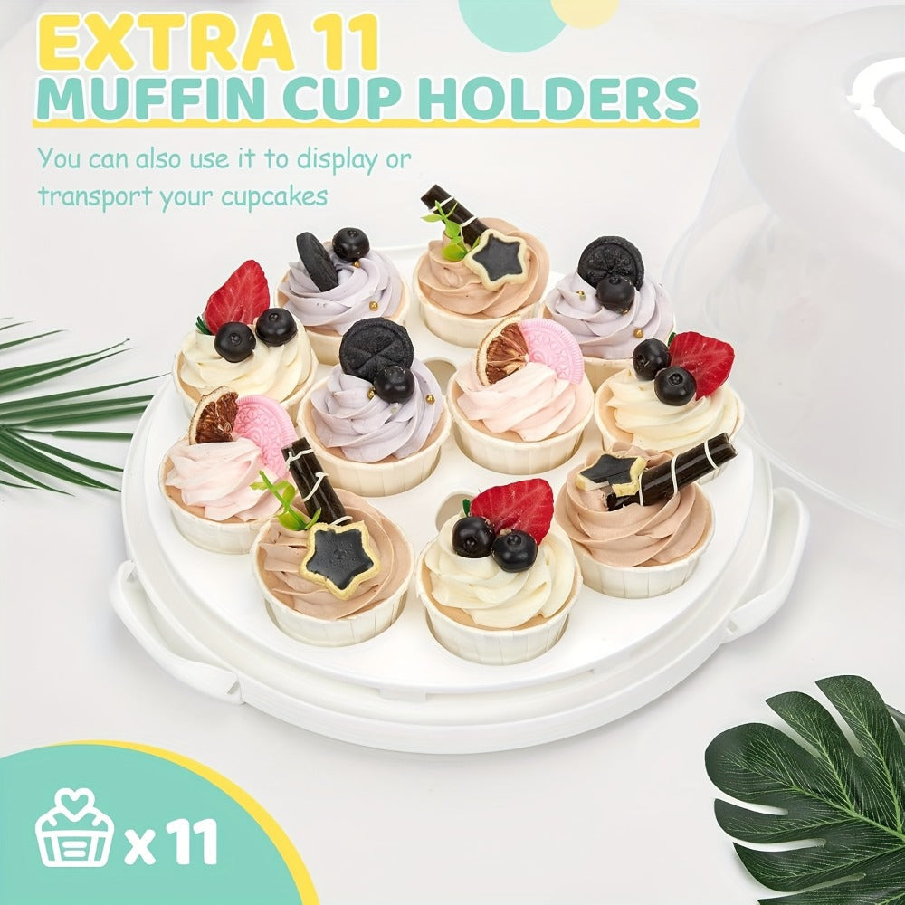 10-Inch Cake Carrier with Lid BPA-Free Plastic Cake Storage Container Cupcake Keeper 2 Handles Transport Pies Fruits Nuts Secure Base Clip-On Lock