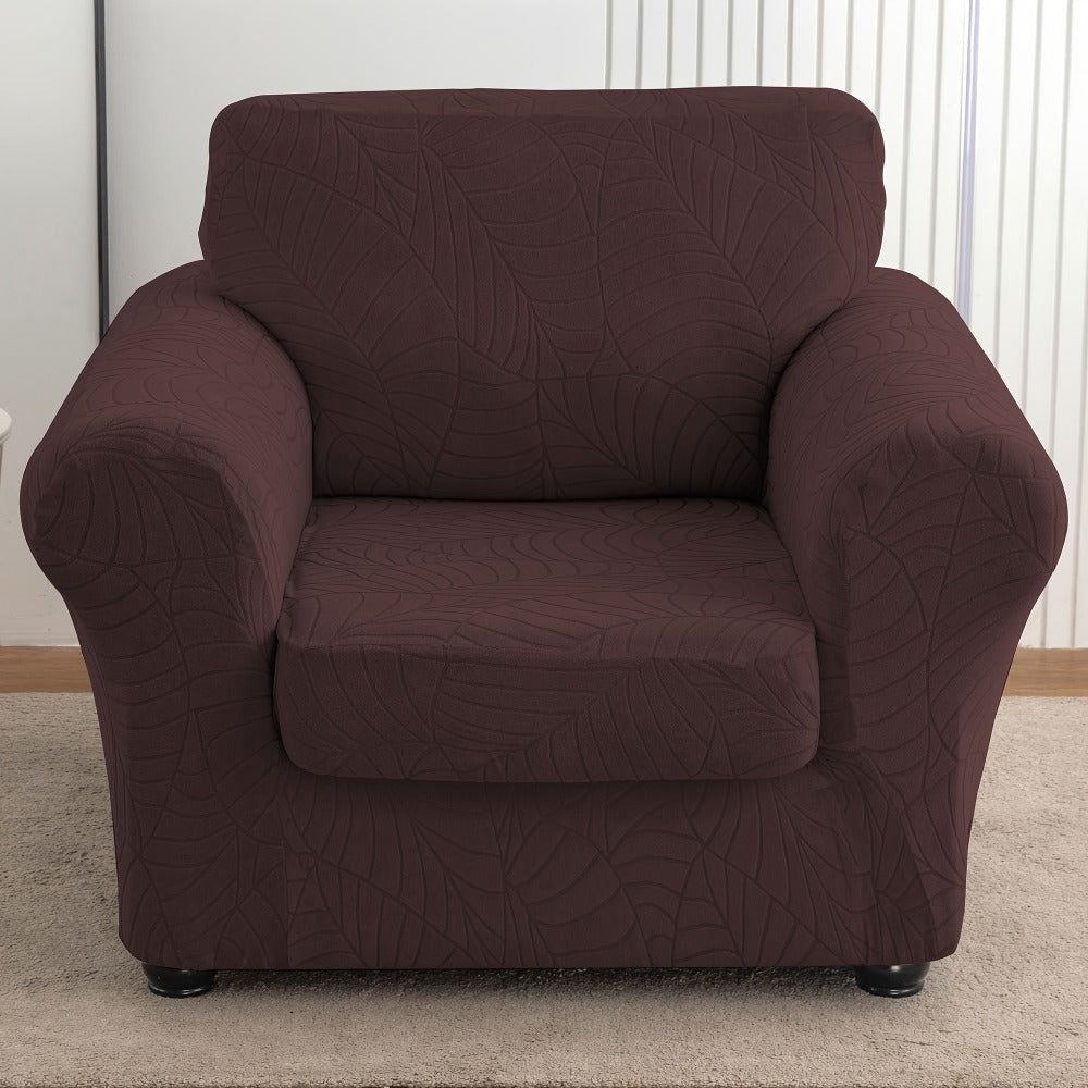 Armchair Slipcover 2pcs Set Jacquard Leaf Texture Stretch Chair Cover with Seat Cushion Cover Spandex Non-Slip Elastic Removable Washable Sofa Couch Cover for Living Room Dining Room Hotel Home Decor