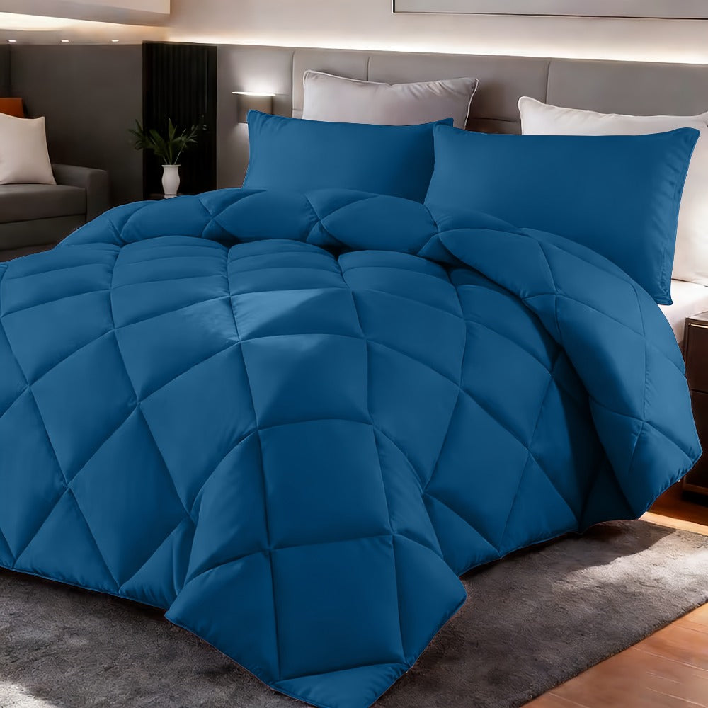 Comforter Set 2-3 Piece Rhombus Grid Luxury - Soft Lightweight Breathable Oversized Bedding Set with Pillowcases, All Season Twin Queen King, 24 Colors Available