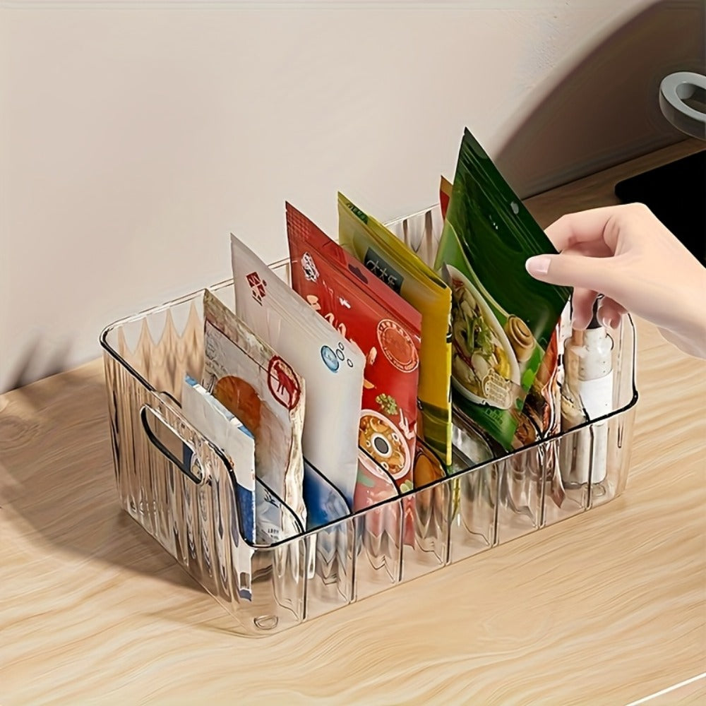 Seasoning Storage Box Transparent Plastic with Adjustable Compartments | Detachable Multi-Function Kitchen Organizer for Spices Snacks Small Items | Large Capacity Refrigerator Countertop Organizer