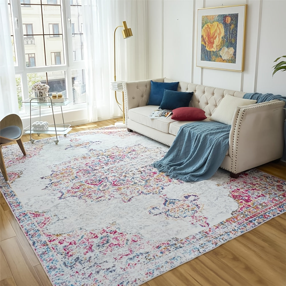Vintage Persian Area Rug Machine Washable Non-Slip Non-Shedding Floral Indoor Carpet for Living Room Bedroom in Multiple Colors and Sizes