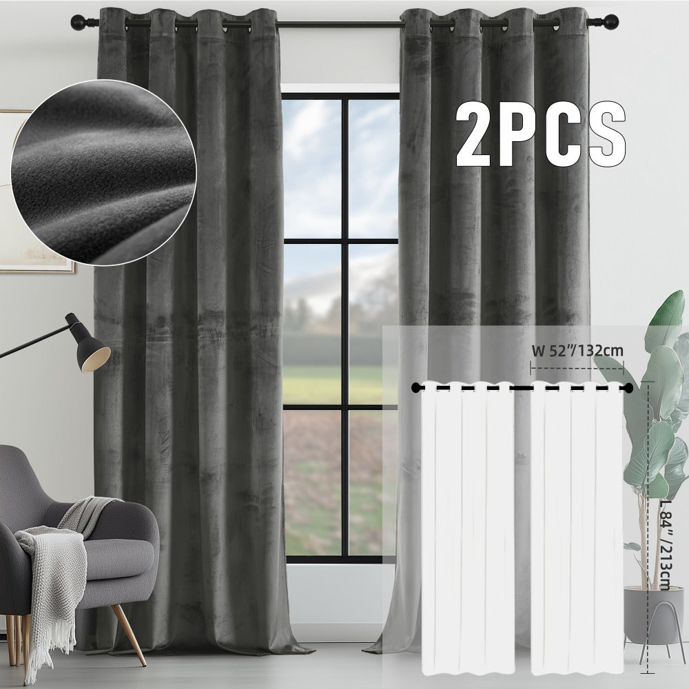 Velvet Room Darkening Curtains 2 Panels | Grommet Top Thermal Insulated Soundproof Blackout Curtains for Living Room Bedroom, Soft Solid Color Vintage Window Drapes