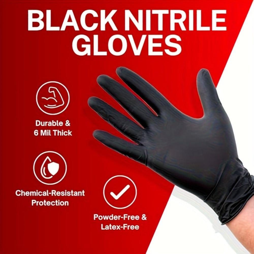 Nitrile Disposable Gloves 200 Count, Black Latex-Free Powder-Free Exam Gloves, Touchscreen Compatible, Chemical Resistant, Flexible Form-Fitting for Kitchen Automotive Industrial Medical Use, S M L XL