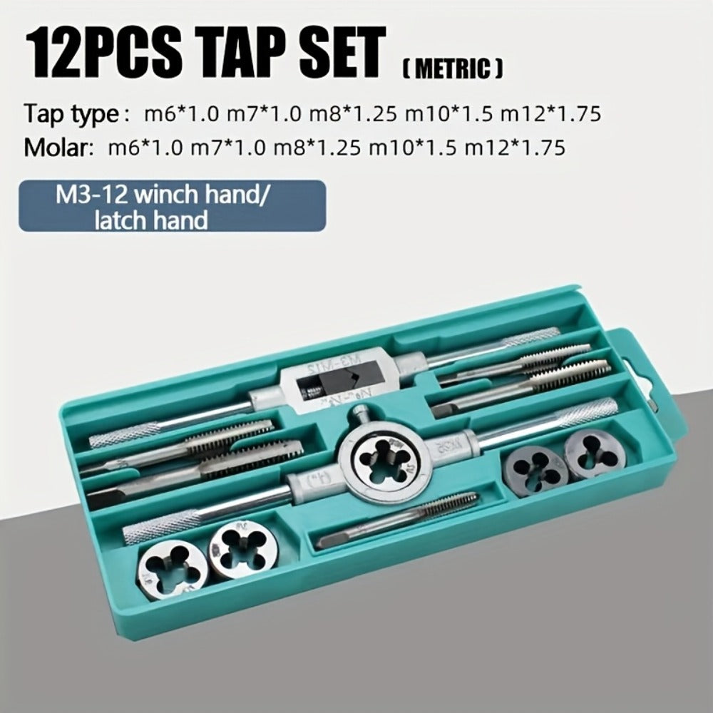Metric Tap and Die Set 12pcs or 40pcs, M3-M12 Hand Thread Tapping Tool Kit with Plug Taps, Straight & Cone Reamers, Manual Threading Tool for DIY, Household Repair & Metalworking
