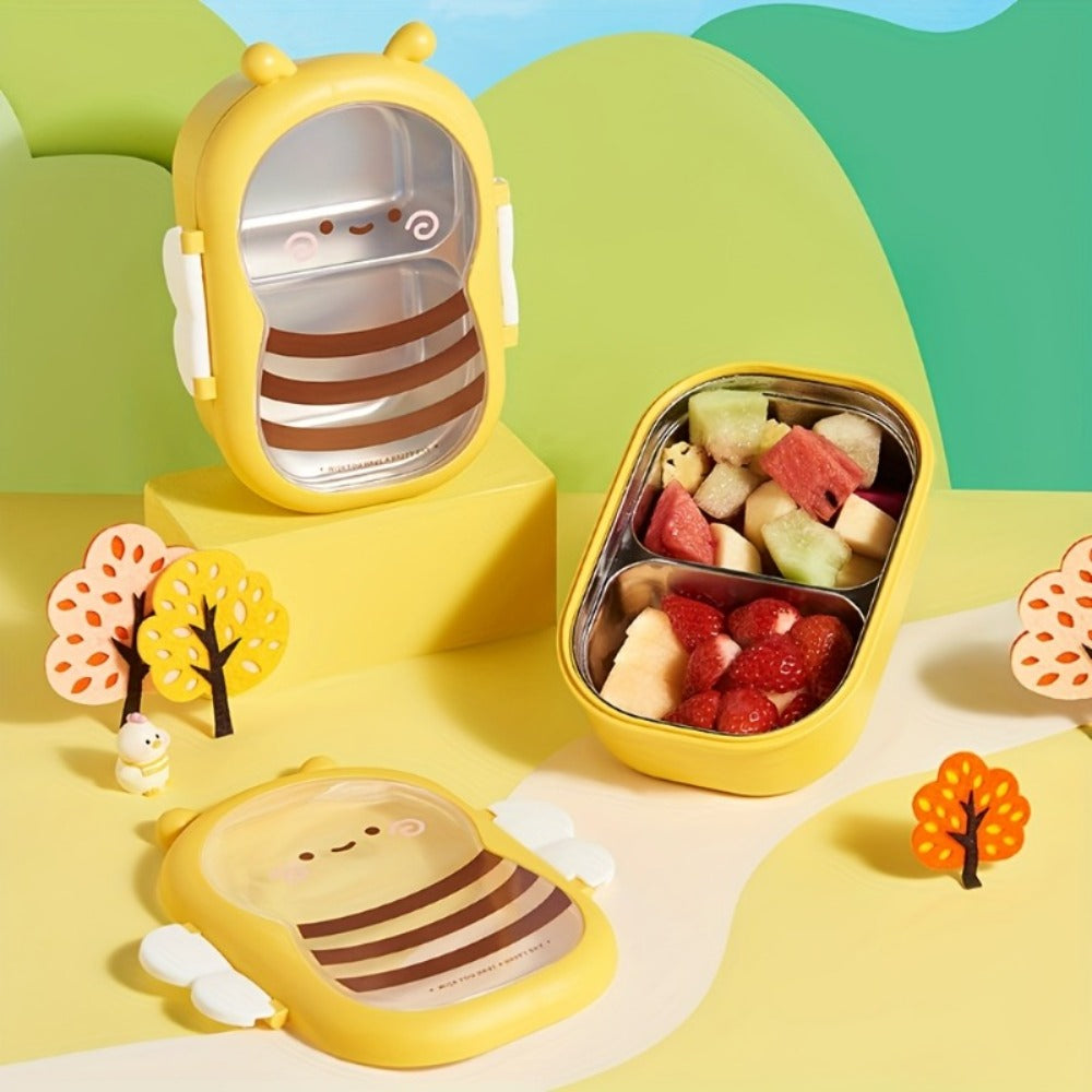 Cute Bee Lunch Box Stainless Steel ¨C 304 Food Grade 2-Compartment Bento Box with Bee-Themed Lid for Kids, School, Office & Picnic ¨C Lightweight Leakproof Lunchbox Gift