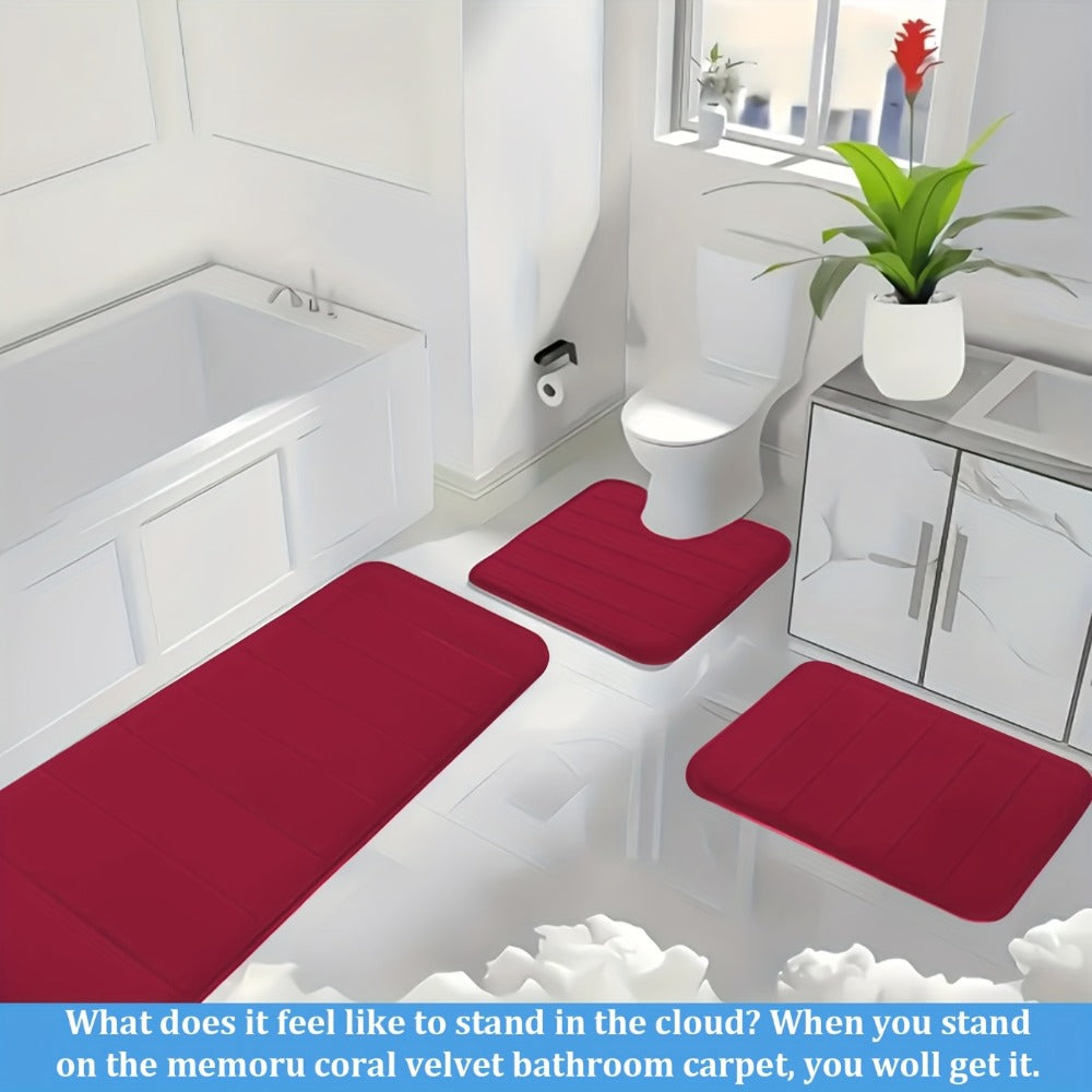 Memory Foam Bath Mat Set 3-Pack Non-Slip Soft Plush Absorbent Bathroom Rug for Shower Kitchen Bedroom Indoor Use